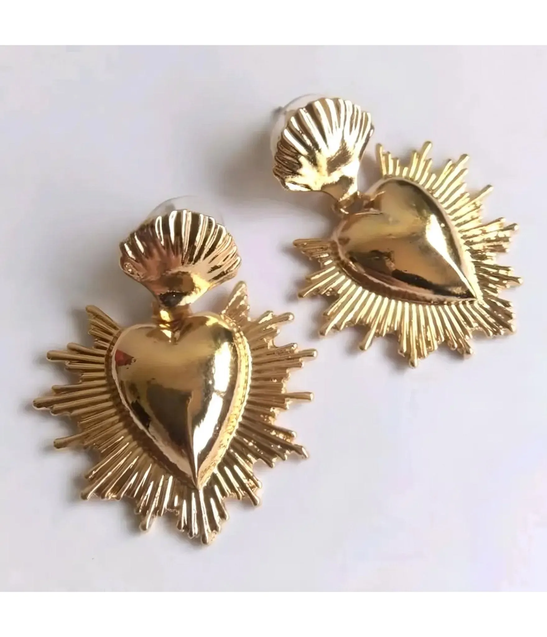 Gold Tone Sacred Heart Earrings sold by Unique Vintage