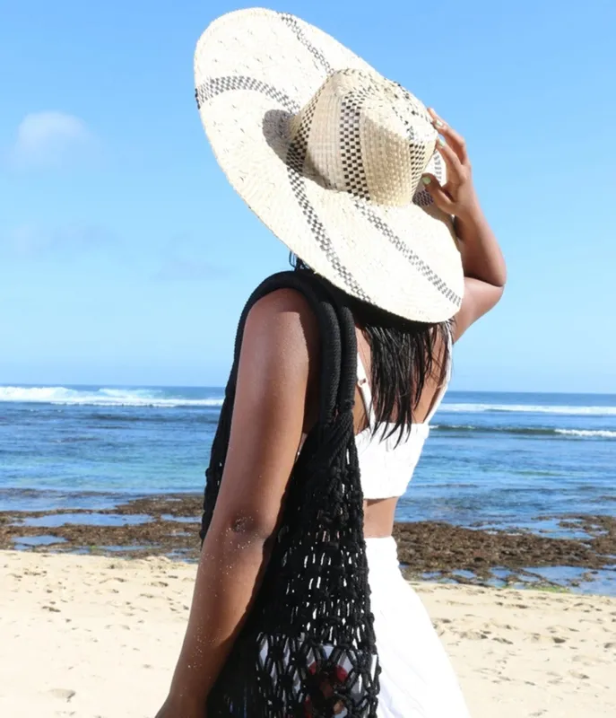 Wide Brim Spiral Straw Hat made by Unique Vintage