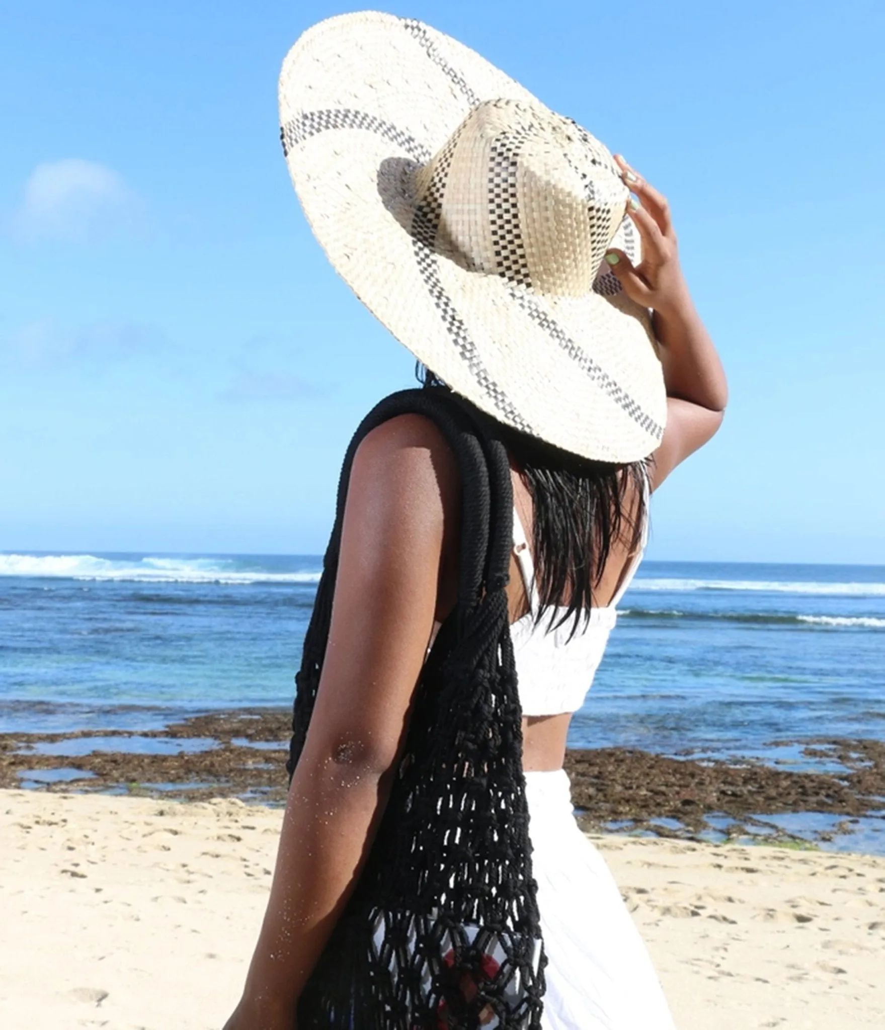 Wide Brim Spiral Straw Hat sold by Unique Vintage