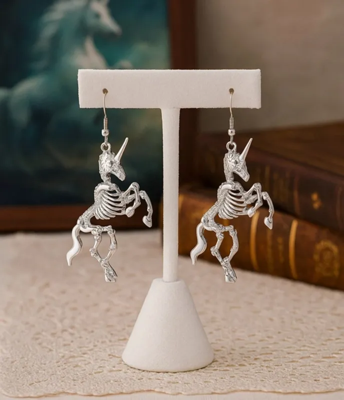Silver Tone Unicorn Skeleton Earrings made by Unique Vintage