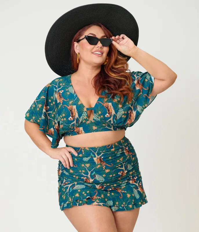 Unique Vintage Plus Size Green Tiger Print Alice Swim Skirt made by Unique Vintage