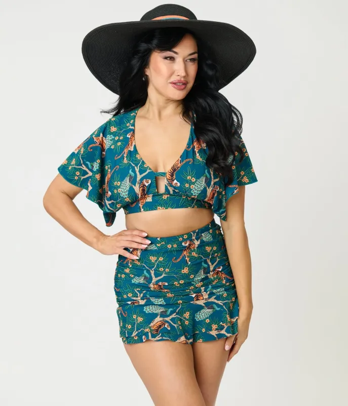 Unique Vintage Green Tiger Print Alice Swim Skirt made by Unique Vintage