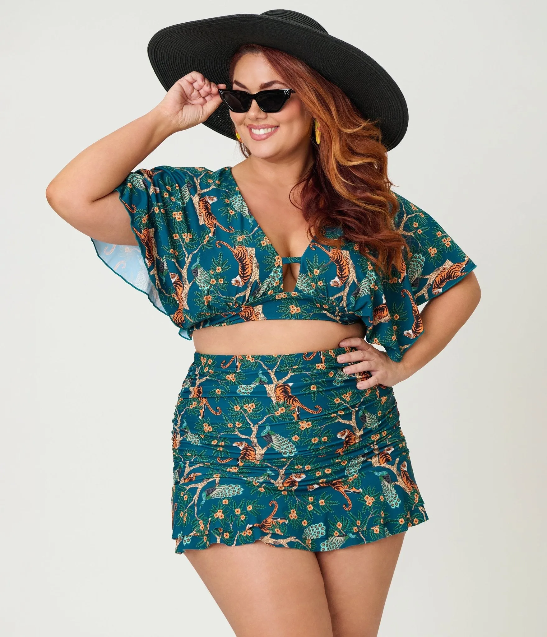 Unique Vintage Plus Size Green Tiger Print Flutter Sleeve Swim Top sold by Unique Vintage product image thumbnail 3