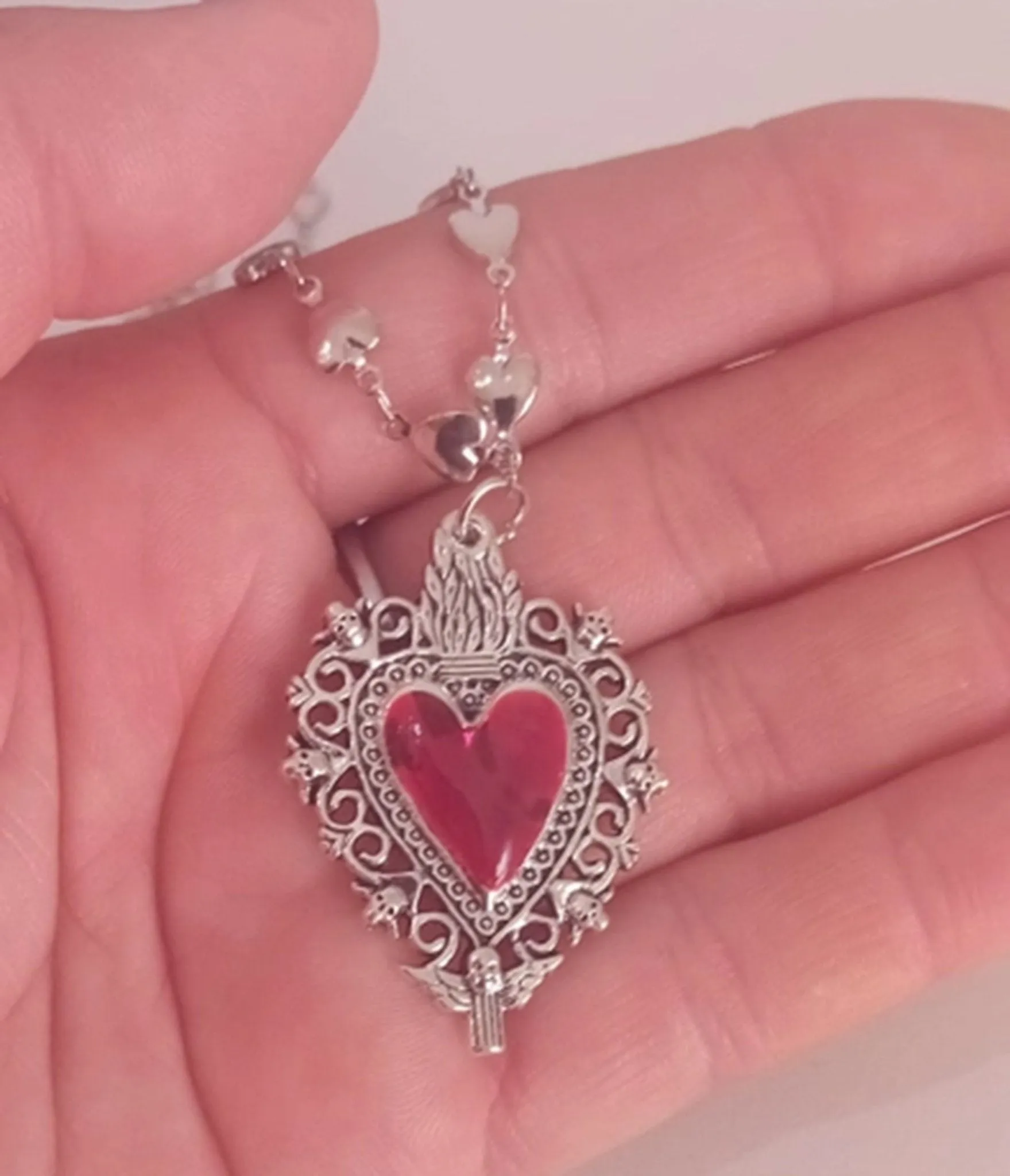 Silver Tone Gothic Heart Necklace sold by Unique Vintage product image thumbnail 3