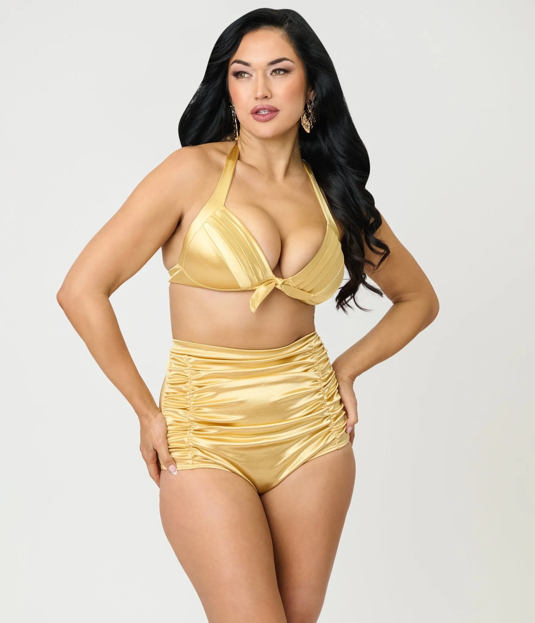 Unique Vintage Gold Shimmer Monroe High Waist Bikini Bottom sold by Unique Vintage