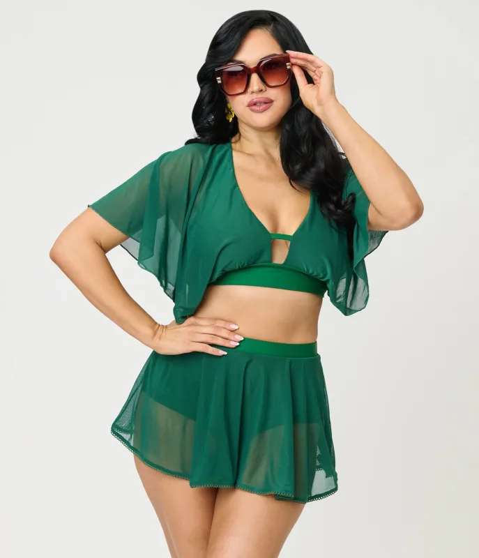 Unique Vintage Green Mesh Coronado Swim Skirt made by Unique Vintage