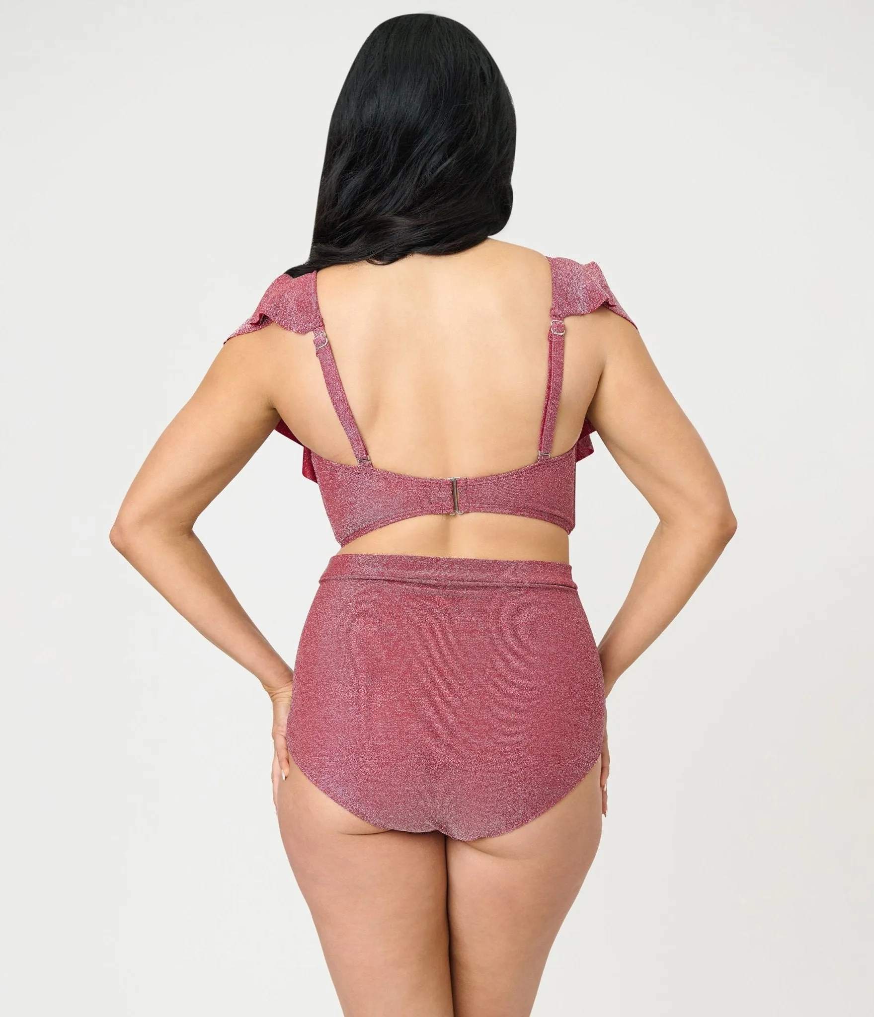 Unique Vintage Burgundy Lurex Monroe High Waist Bikini Bottom sold by Unique Vintage product image thumbnail 3