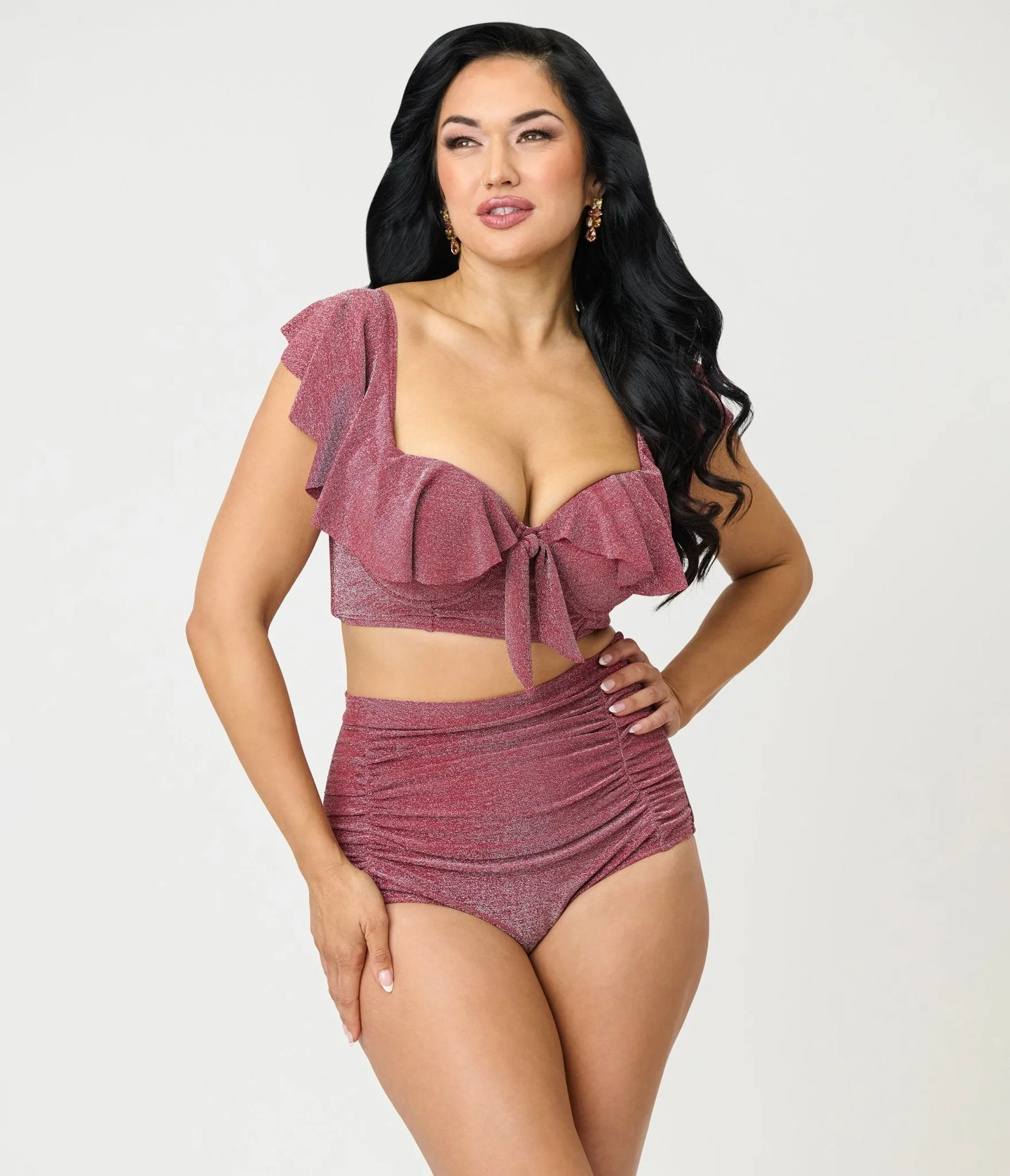Unique Vintage Burgundy Lurex Monroe High Waist Bikini Bottom sold by Unique Vintage product image thumbnail 4