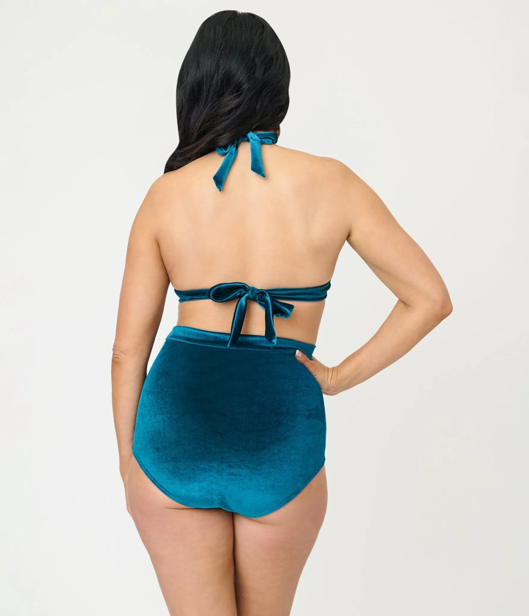 Unique Vintage Teal Velvet Monroe High Waist Bikini Bottom sold by Unique Vintage product image thumbnail 3