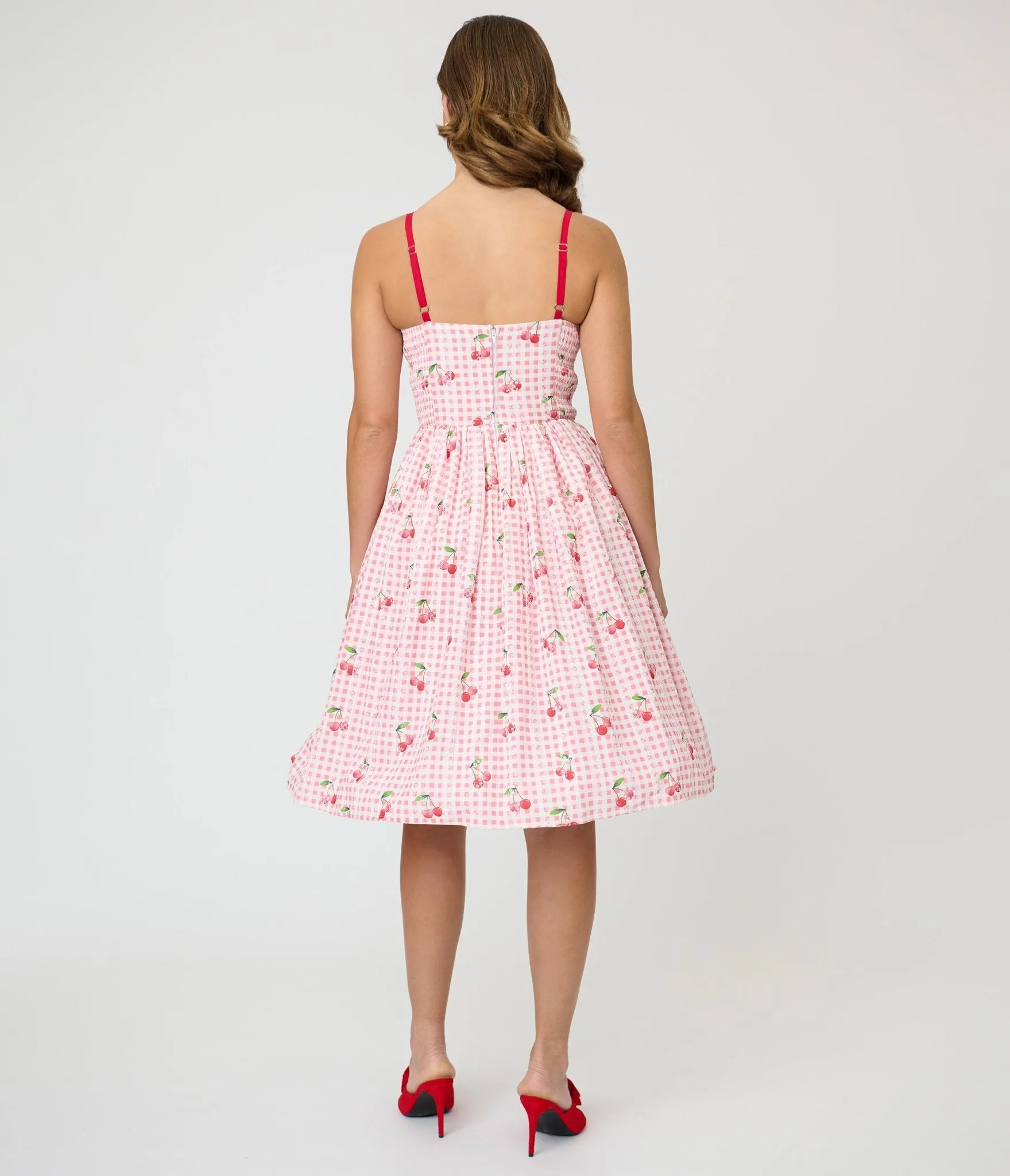 Unique Vintage Red Gingham & Cherries Sweetheart Swing Dress sold by Unique Vintage product image thumbnail 2