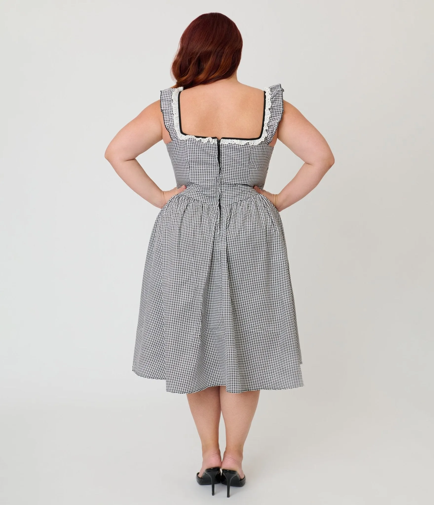 Unique Vintage Plus Size Black & White Gingham Sweetheart Flutter Sleeve Swing Dress sold by Unique Vintage product image thumbnail 2