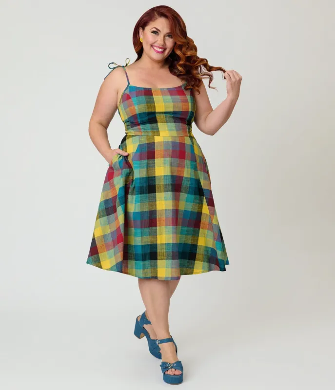 Unique Vintage Plus Size Multi Plaid Cotton Bobbie Swing Dress made by Unique Vintage