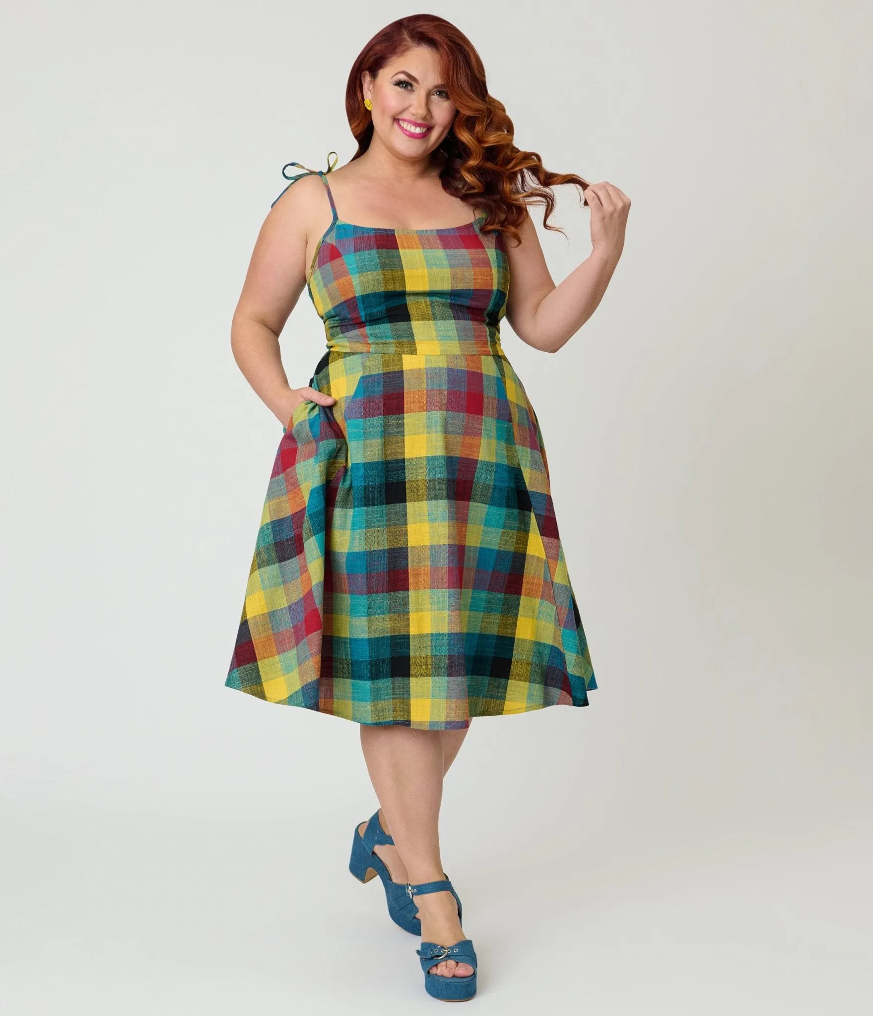 Unique Vintage Plus Size Multi Plaid Cotton Bobbie Swing Dress sold by Unique Vintage