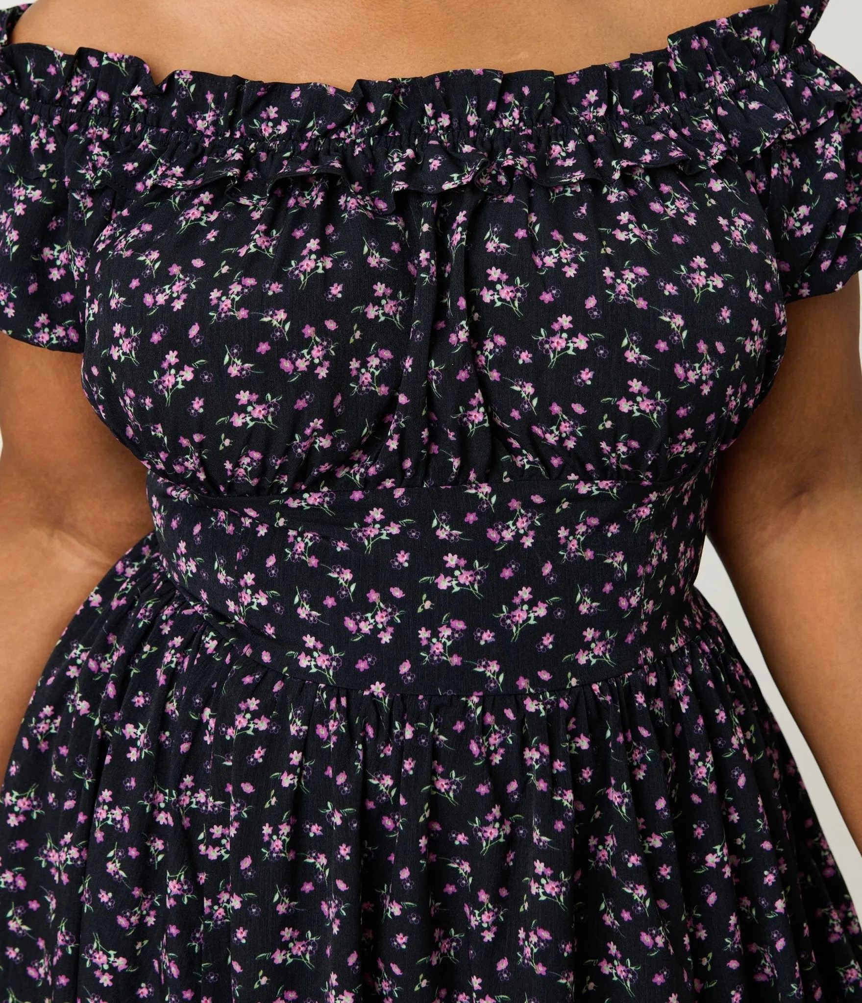 Unique Vintage Plus Size Purple Ditzy Off The Shoulder Ruffle Swing Dress sold by Unique Vintage product image thumbnail 5