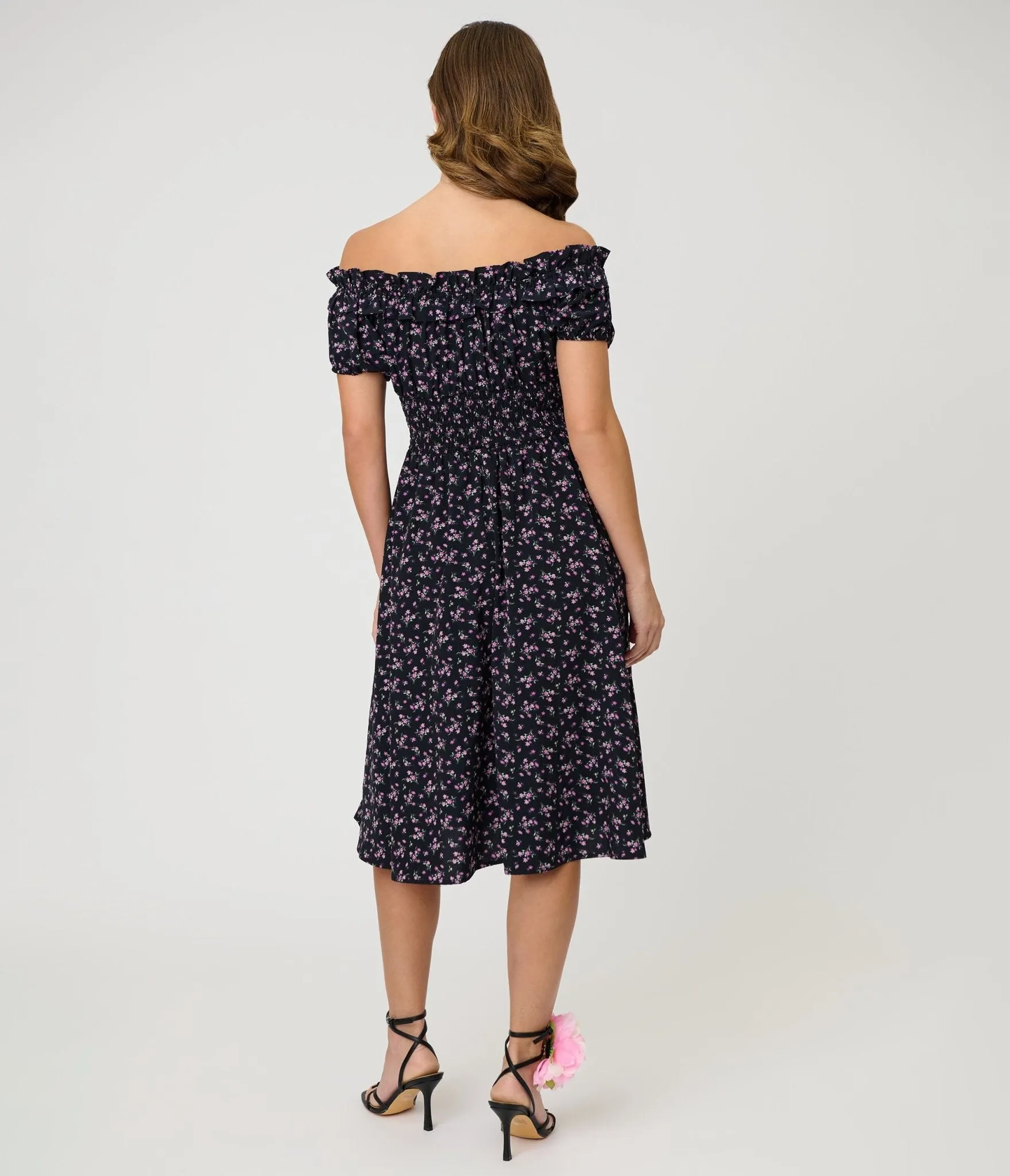 Unique Vintage Purple Ditzy Off The Shoulder Ruffle Swing Dress sold by Unique Vintage product image thumbnail 2