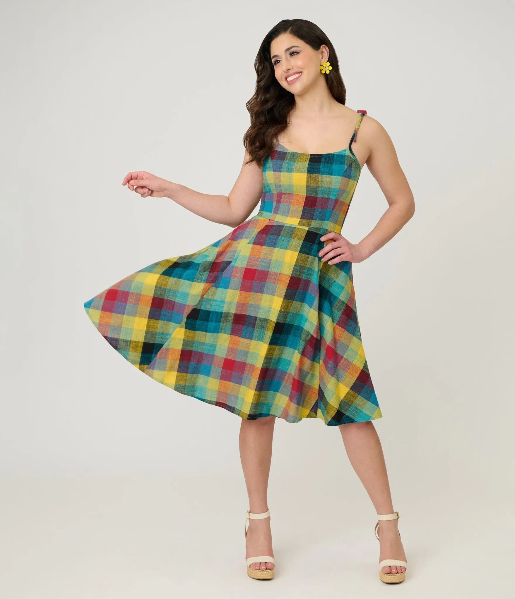 Unique Vintage Multi Plaid Cotton Bobbie Swing Dress sold by Unique Vintage