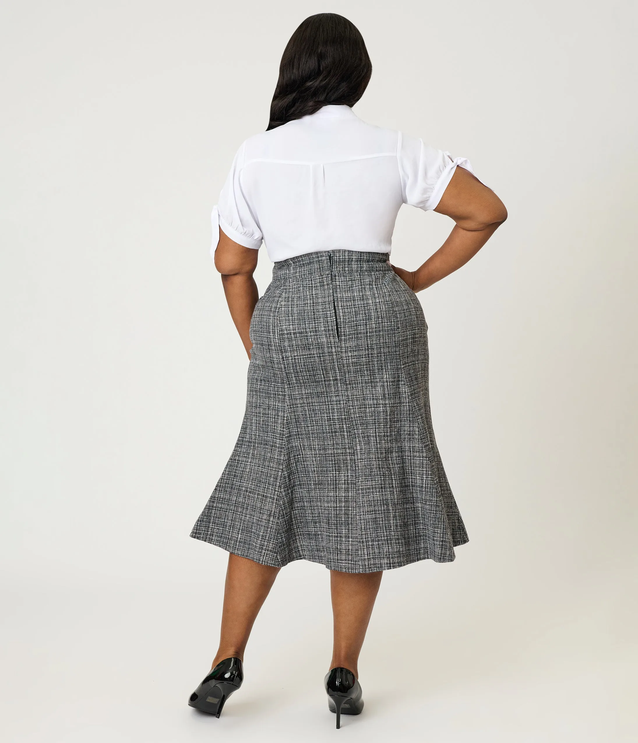 Unique Vintage Plus Size Grey Tweed Tina Trumpet Skirt sold by Unique Vintage product image thumbnail 3