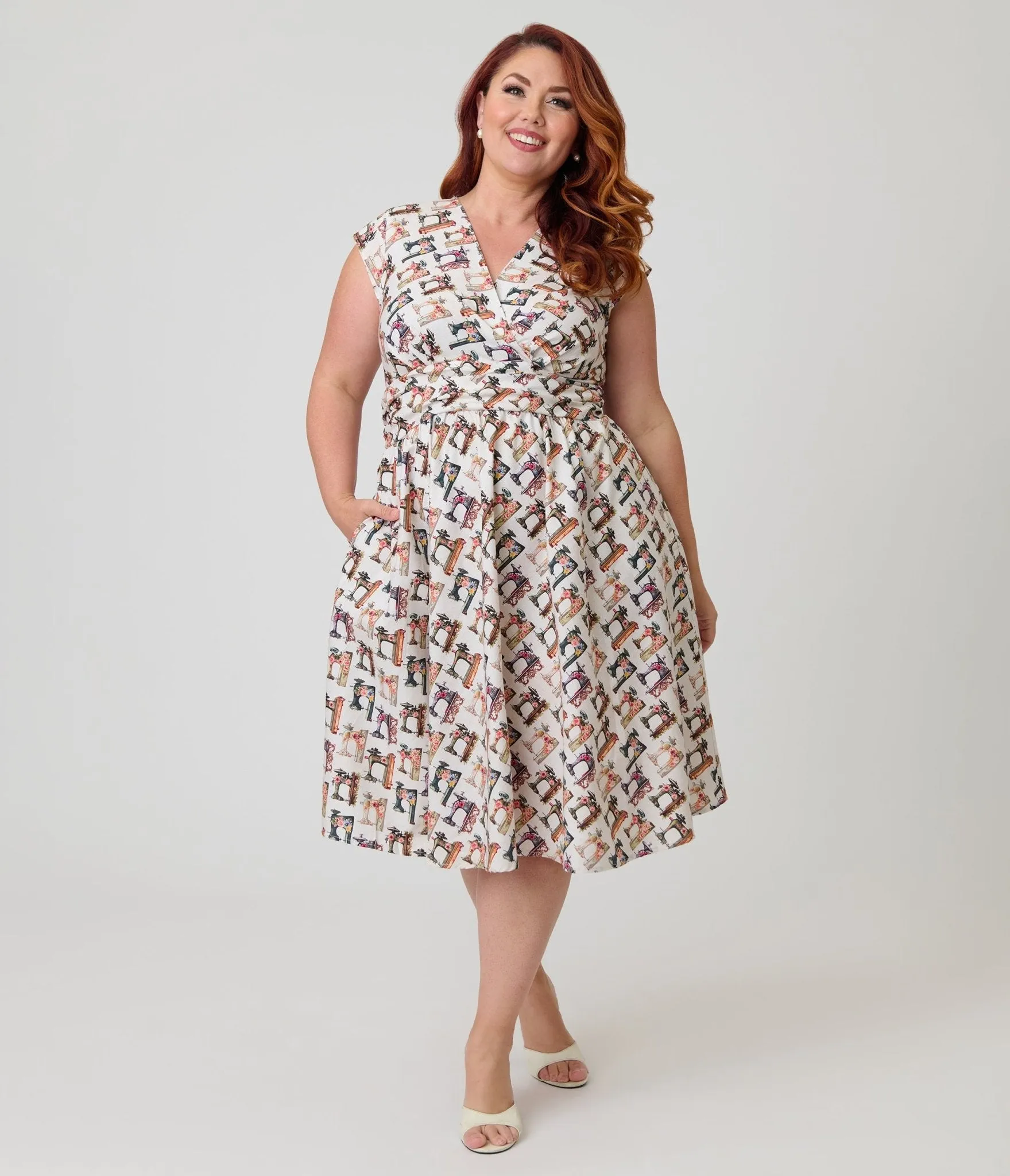 Retrolicious Plus Size Sewing Machine Print Greta Swing Dress sold by Unique Vintage product image thumbnail 3