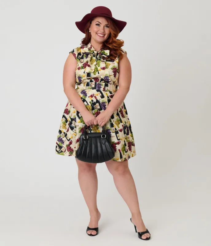 Retrolicious Plus Size Wine & Grape Print Cotton Skater Skirt made by Retrolicious