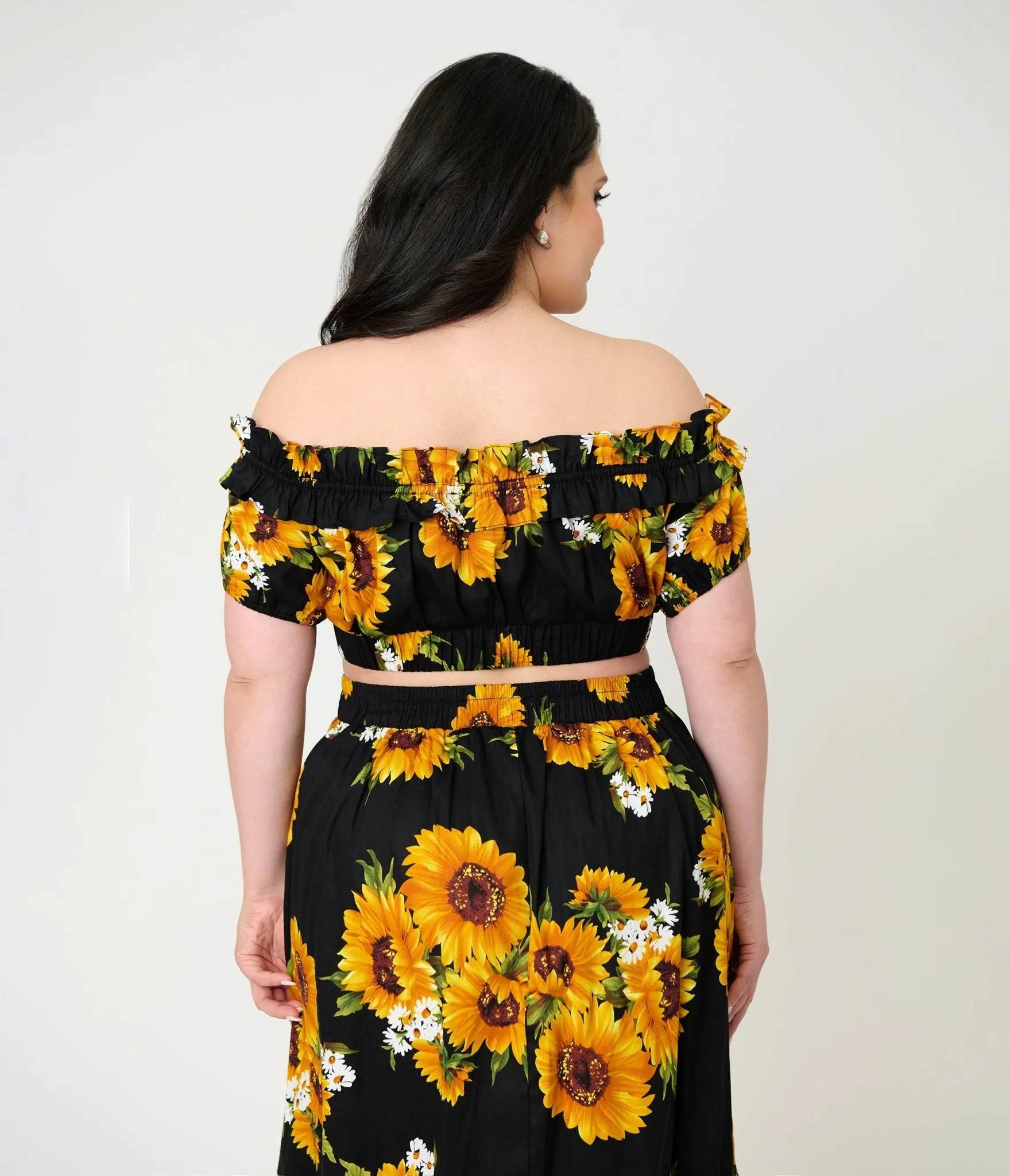 Unique Vintage Plus Size Black Sunflower Ruffle Up Crop Top sold by Unique Vintage product image thumbnail 2