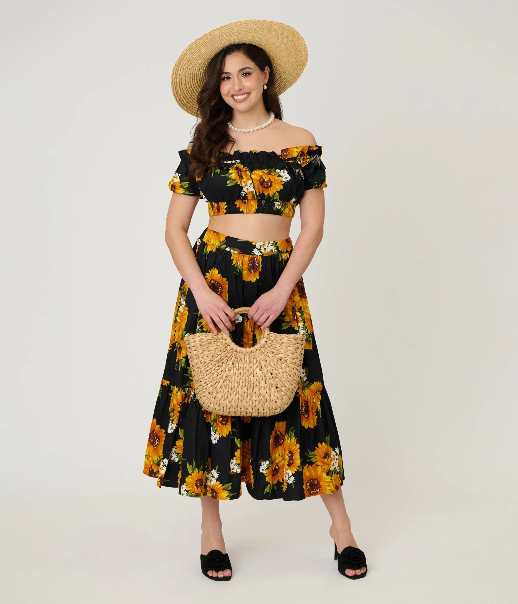 Unique Vintage Black Sunflower Ruffle Up Crop Top sold by Unique Vintage product image thumbnail 4
