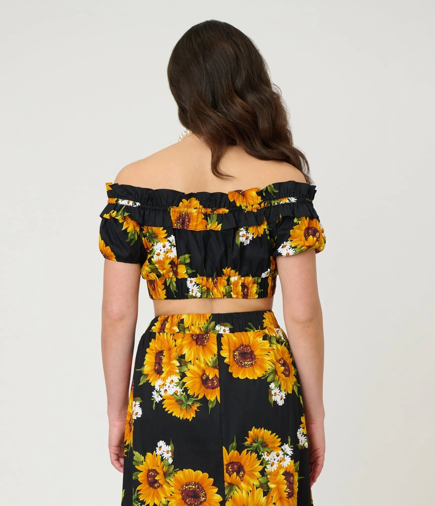 Unique Vintage Black Sunflower Ruffle Up Crop Top sold by Unique Vintage product image thumbnail 2