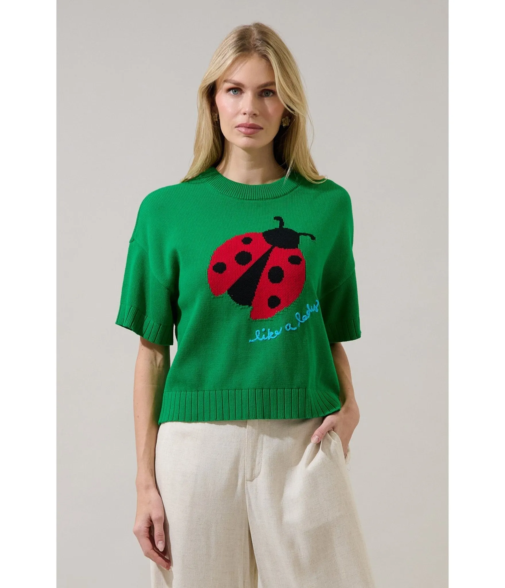 Green Ladybug Drop Shoulder Sweater sold by Unique Vintage product image thumbnail 3