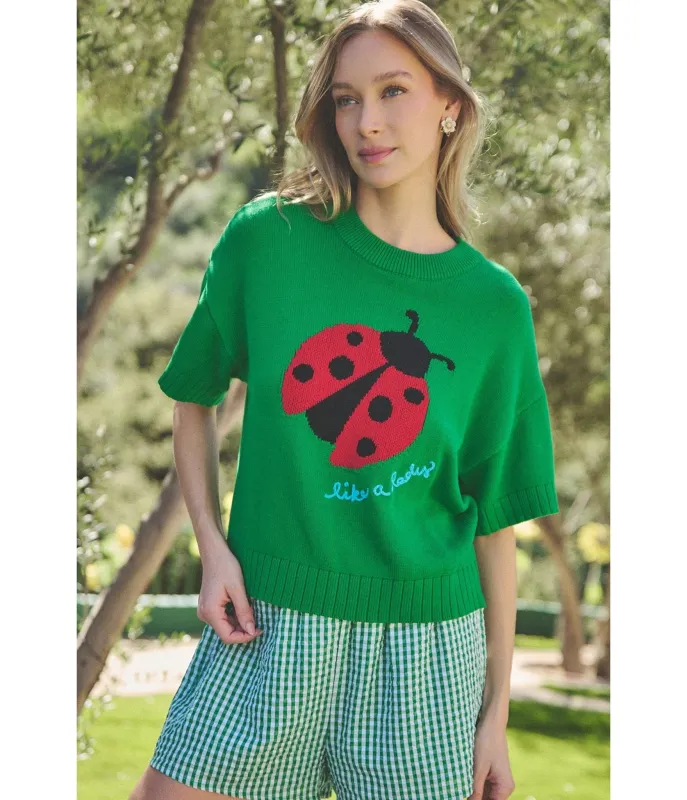 Green Ladybug Drop Shoulder Sweater made by Sugarlips