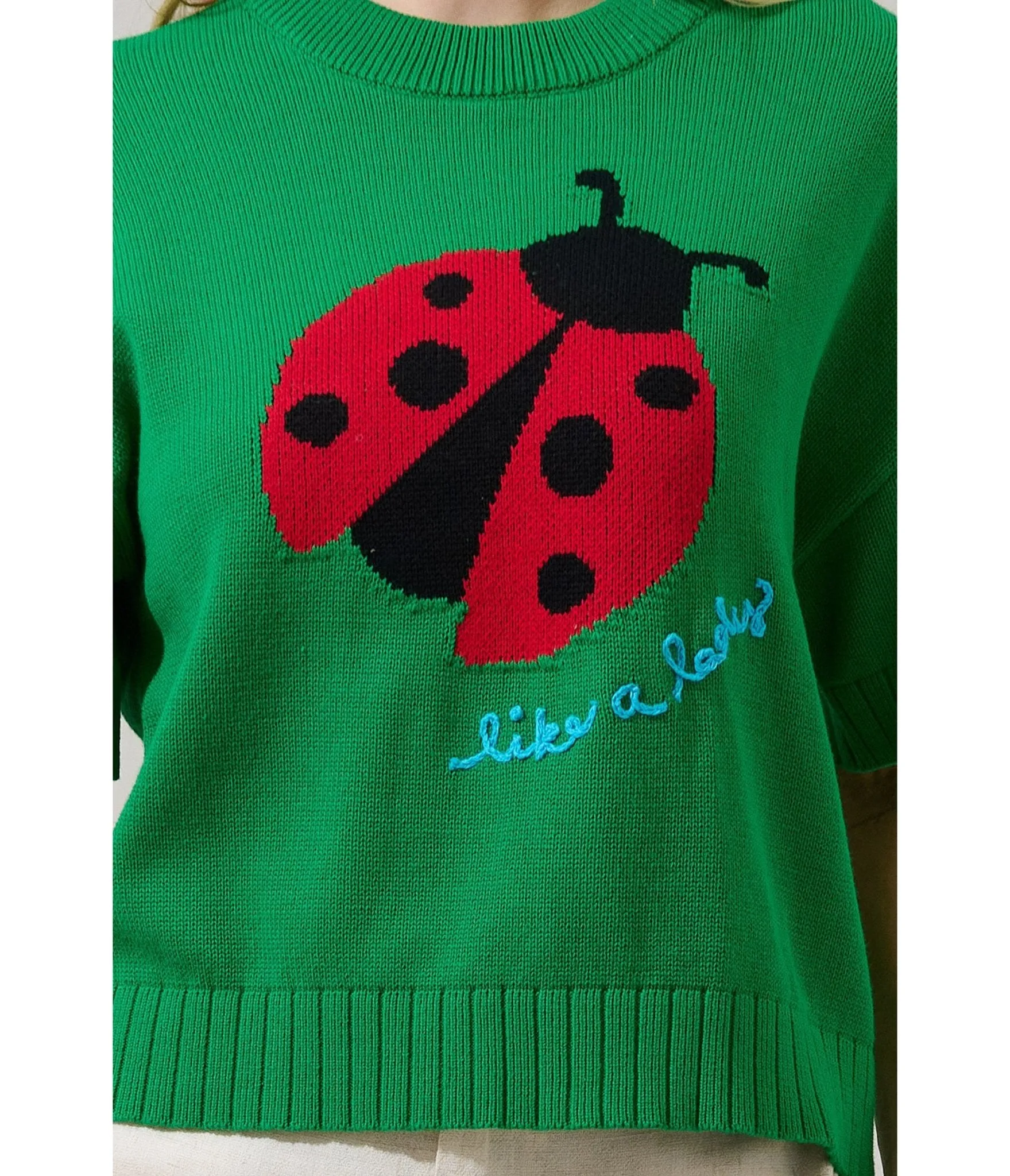 Green Ladybug Drop Shoulder Sweater sold by Unique Vintage product image thumbnail 5