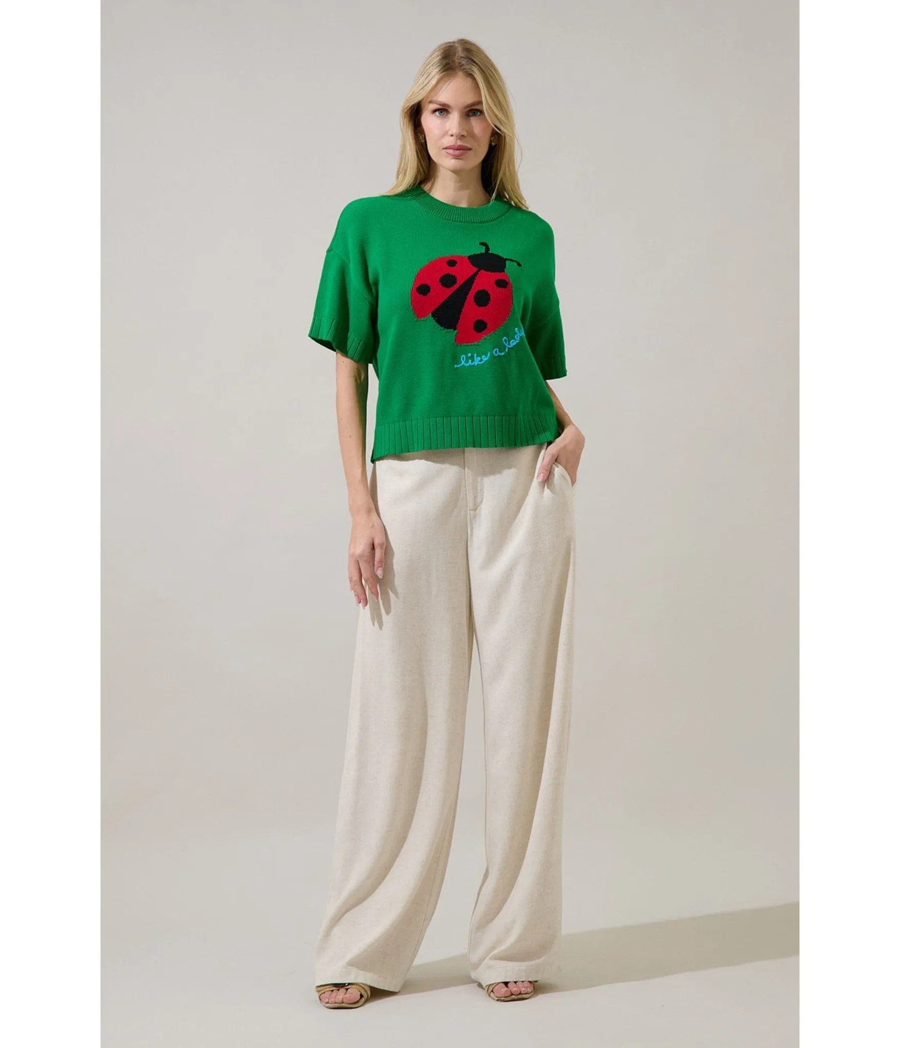 Green Ladybug Drop Shoulder Sweater sold by Unique Vintage product image thumbnail 4