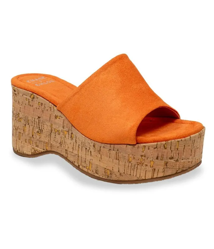 Orange Faux Suede Cork Platform Wedges made by Unique Vintage