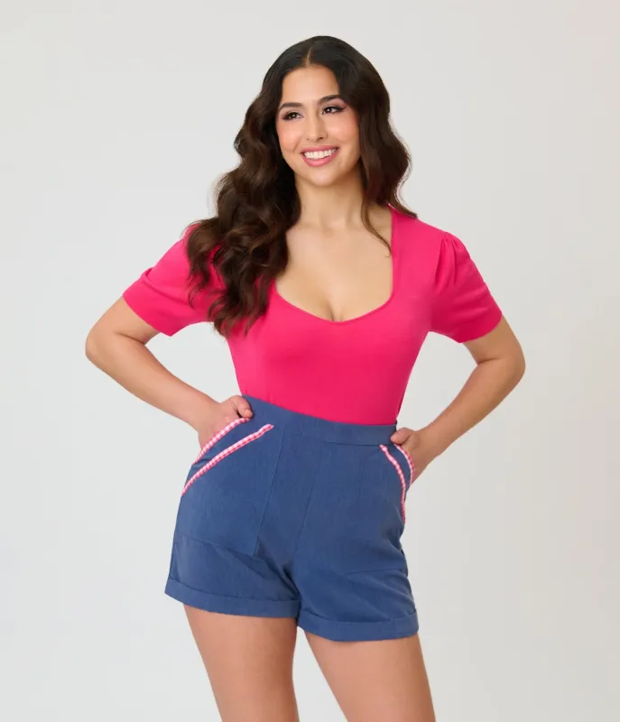 Unique Vintage Hot Pink Short Sleeve Sweater made by Unique Vintage