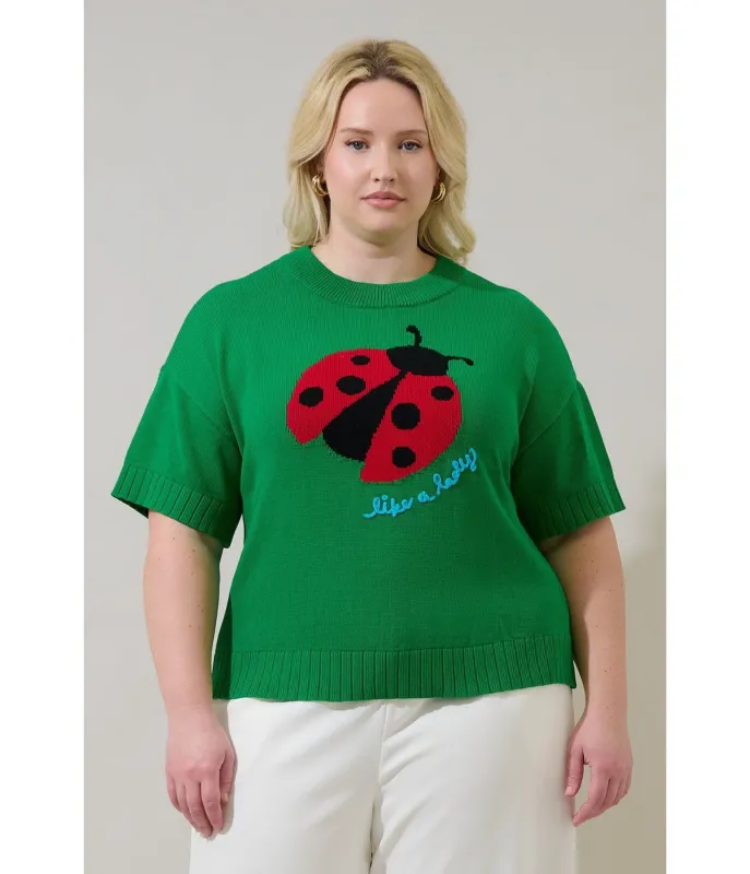 Plus Size Green Ladybug Drop Shoulder Sweater made by Sugarlips