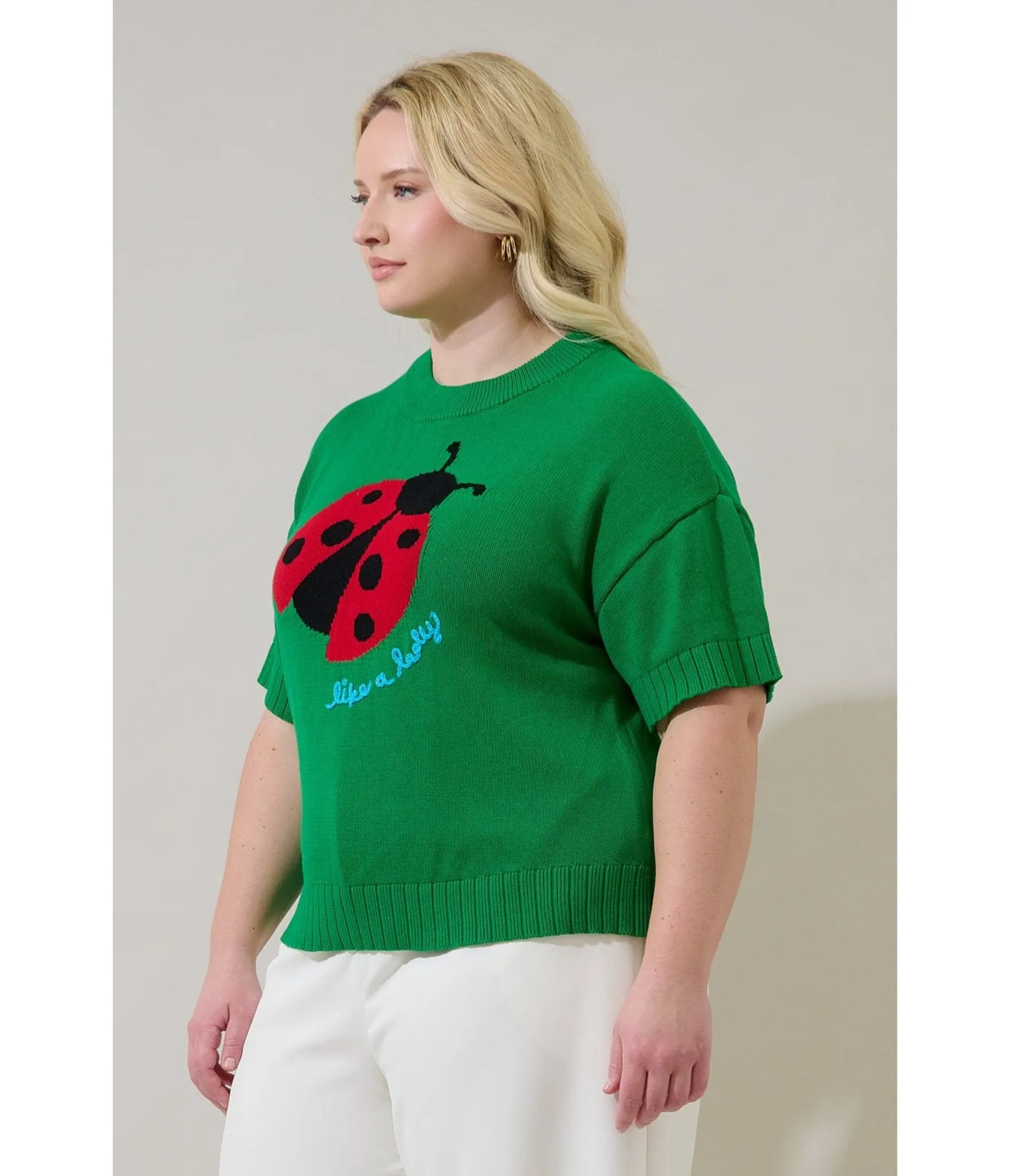 Plus Size Green Ladybug Drop Shoulder Sweater sold by Unique Vintage product image thumbnail 3