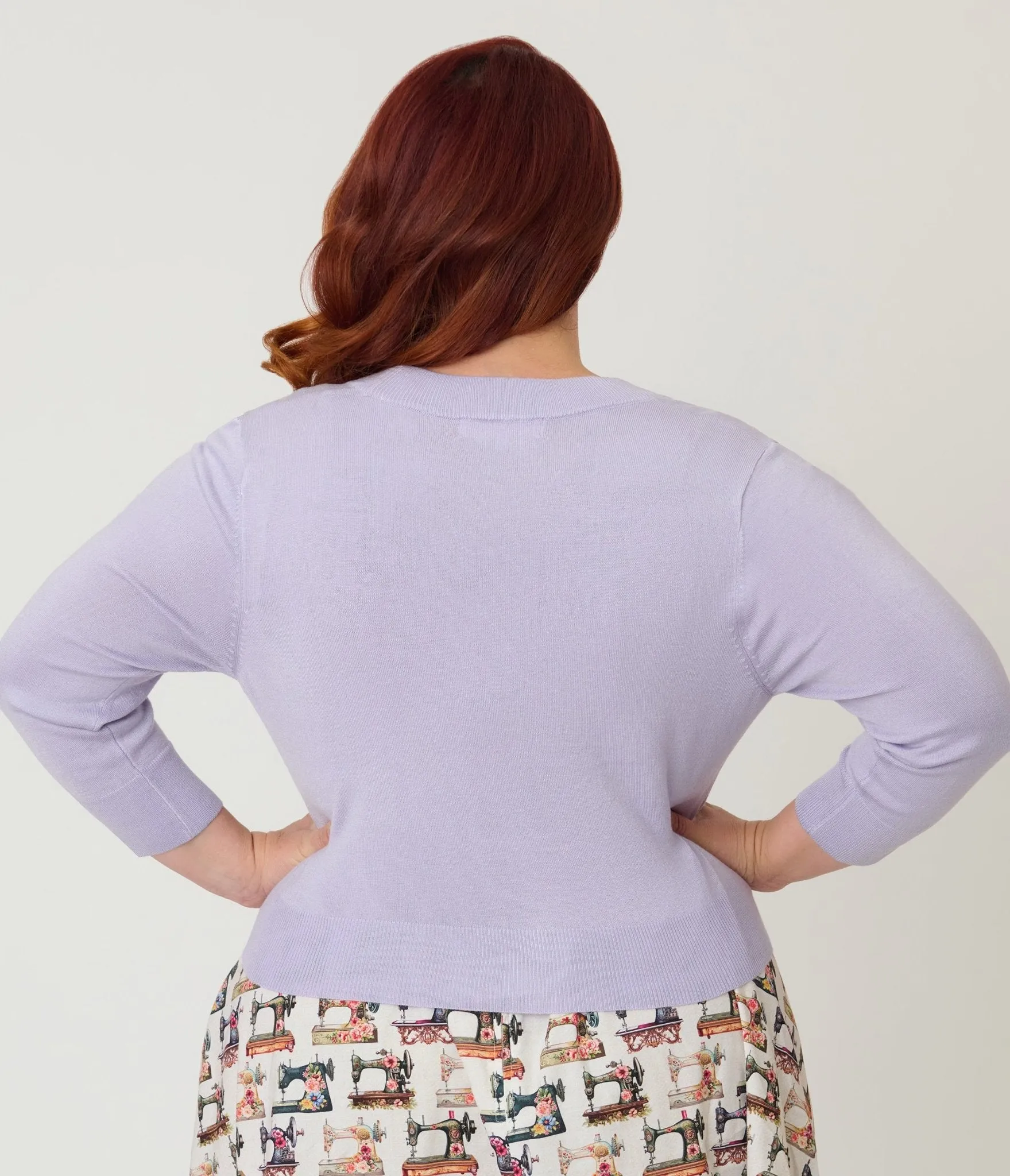 Plus Size Lilac Three Quarter Sleeve Crop Cardigan sold by Unique Vintage product image thumbnail 2
