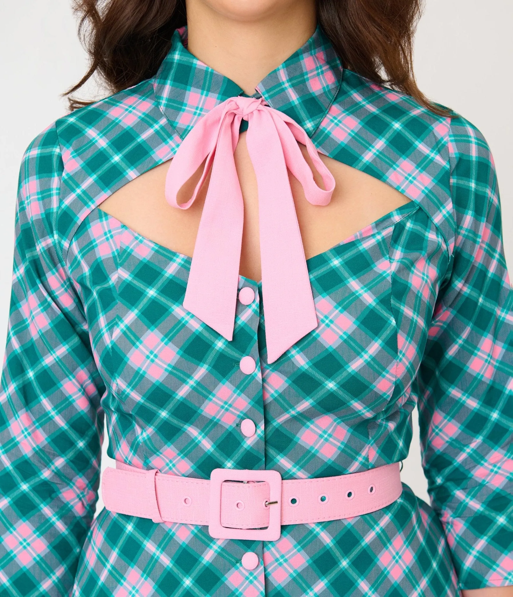 Unique Vintage Green & Light Pink Bias Plaid Swing Dress sold by Unique Vintage product image thumbnail 5