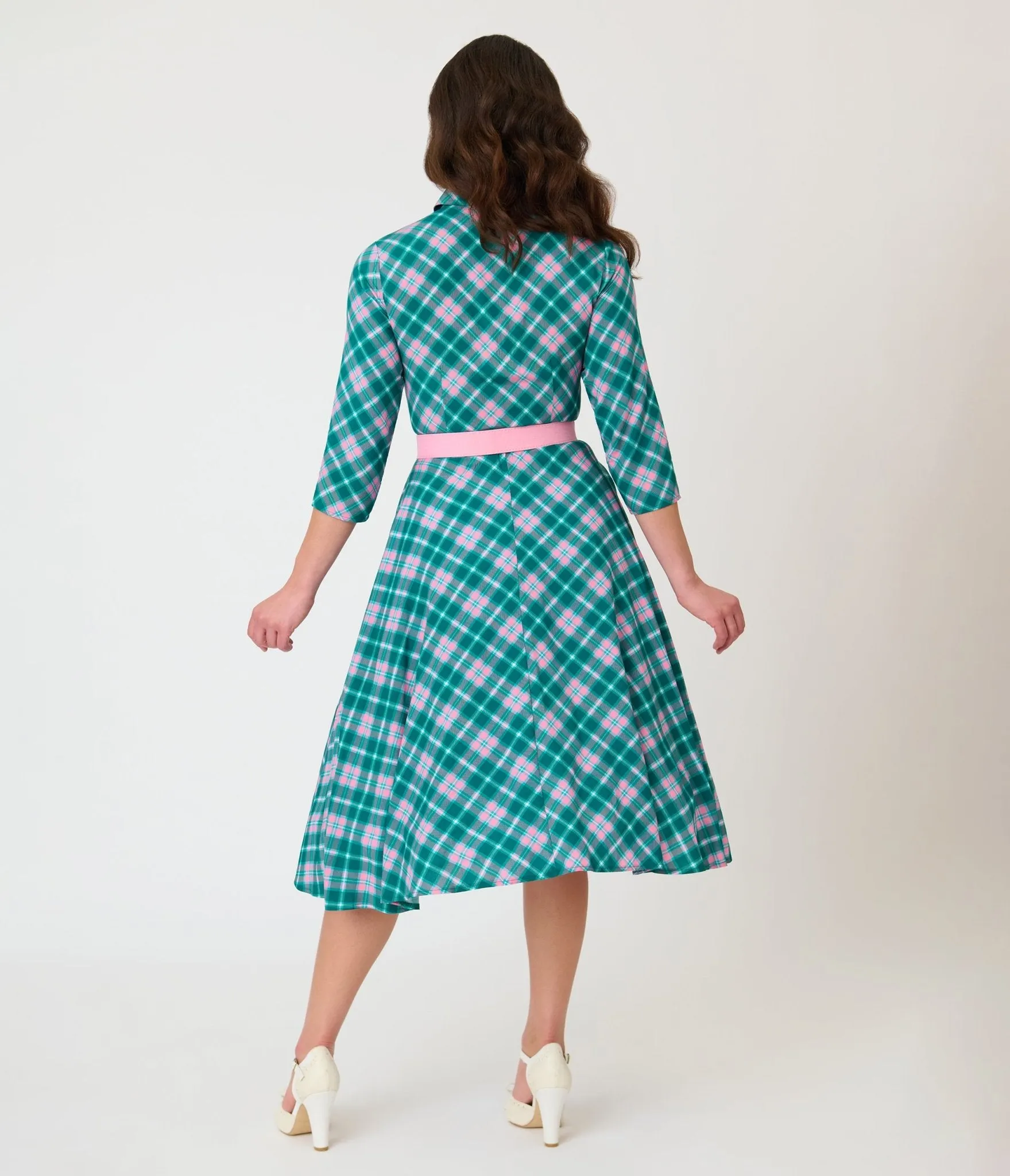 Unique Vintage Green & Light Pink Bias Plaid Swing Dress sold by Unique Vintage product image thumbnail 2