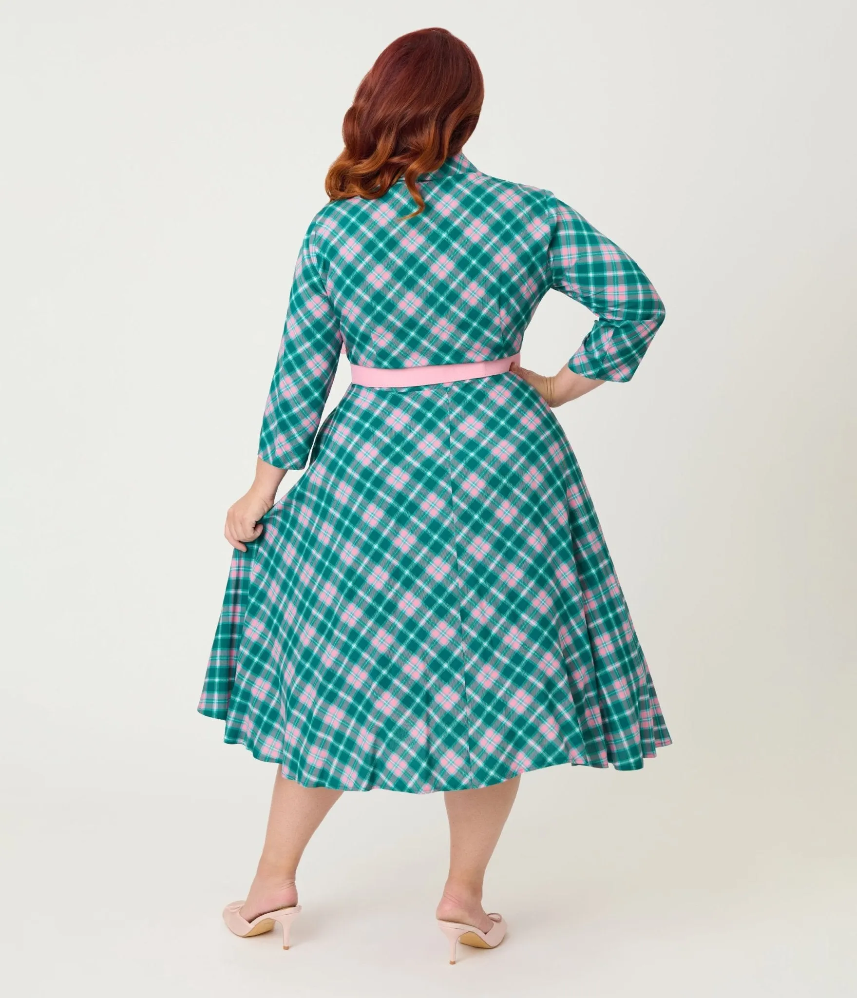Unique Vintage Plus Size Green & Light Pink Bias Plaid Swing Dress sold by Unique Vintage product image thumbnail 2
