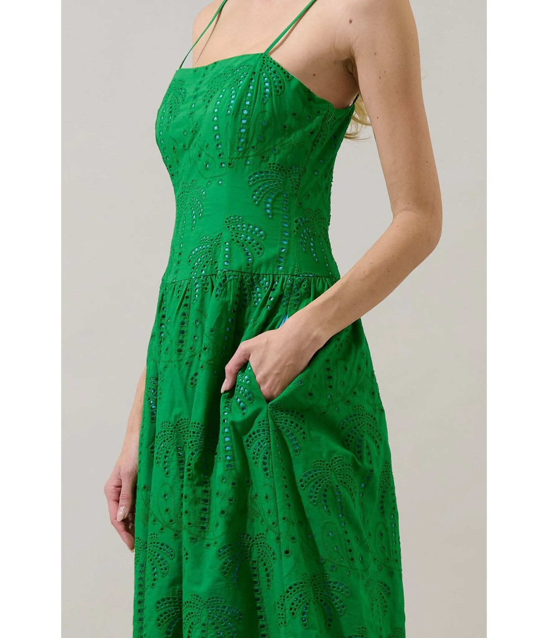 Green Eyelet Midi Dress sold by Unique Vintage product image thumbnail 3