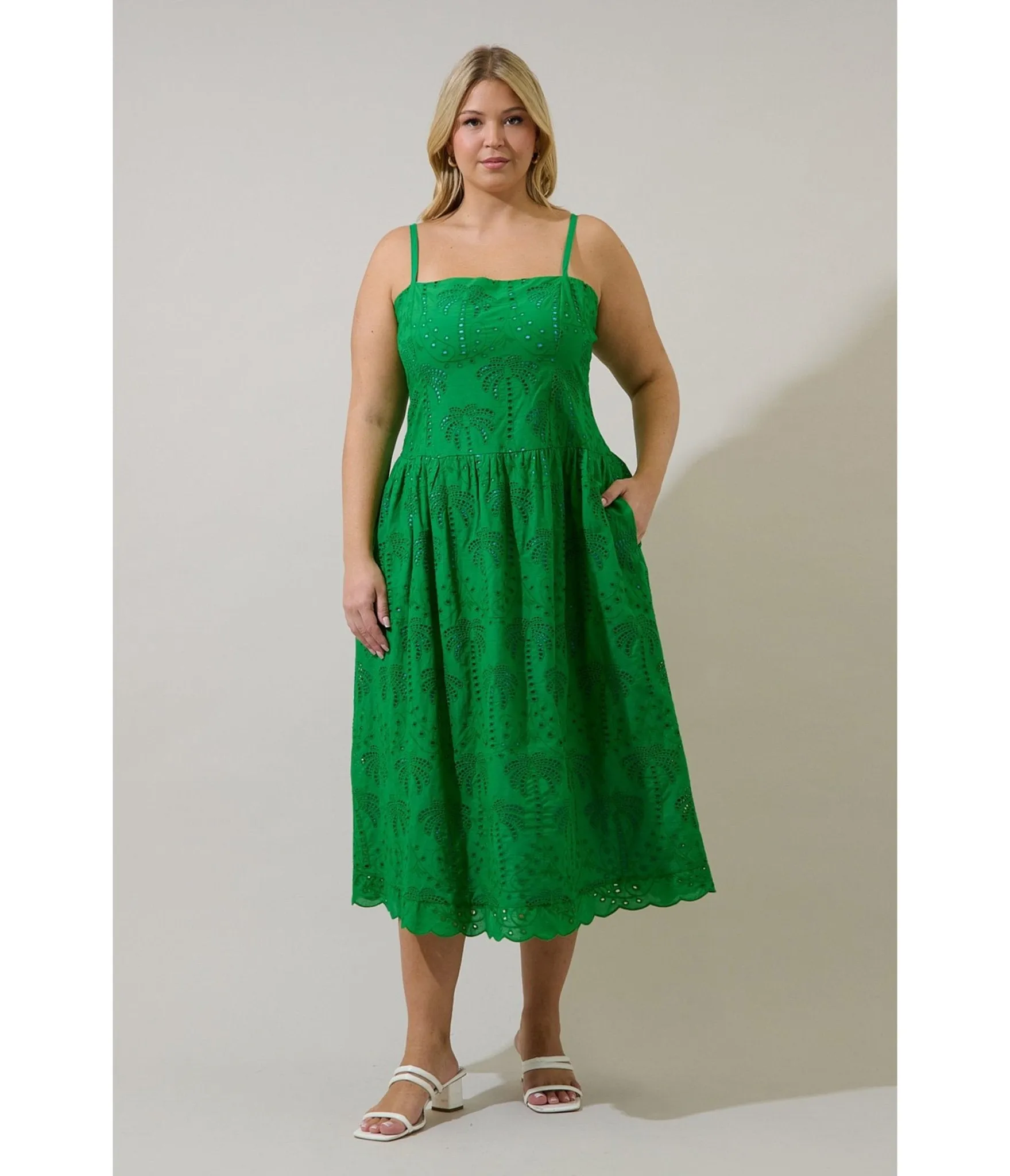 Green Eyelet Midi Dress sold by Unique Vintage product image thumbnail 4