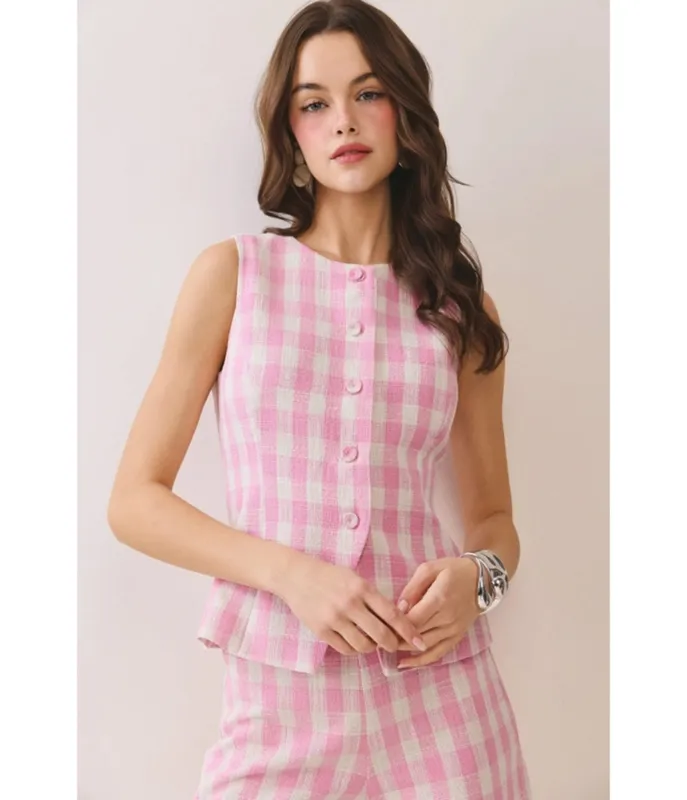 Pink Gingham Sleeveless Top made by TCEC