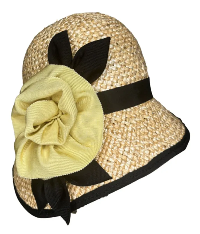 Kathy Jeanne Straw Floral Cloche made by Unique Vintage