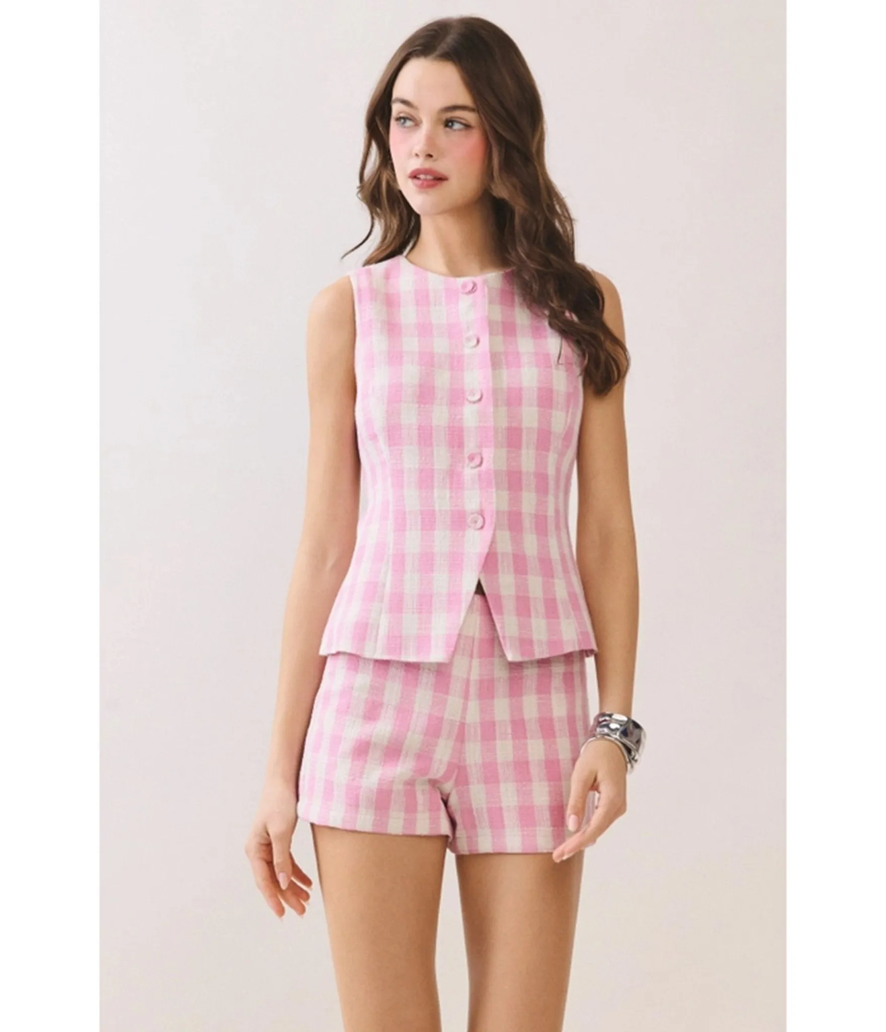 Pink Gingham High Waisted Shorts sold by Unique Vintage