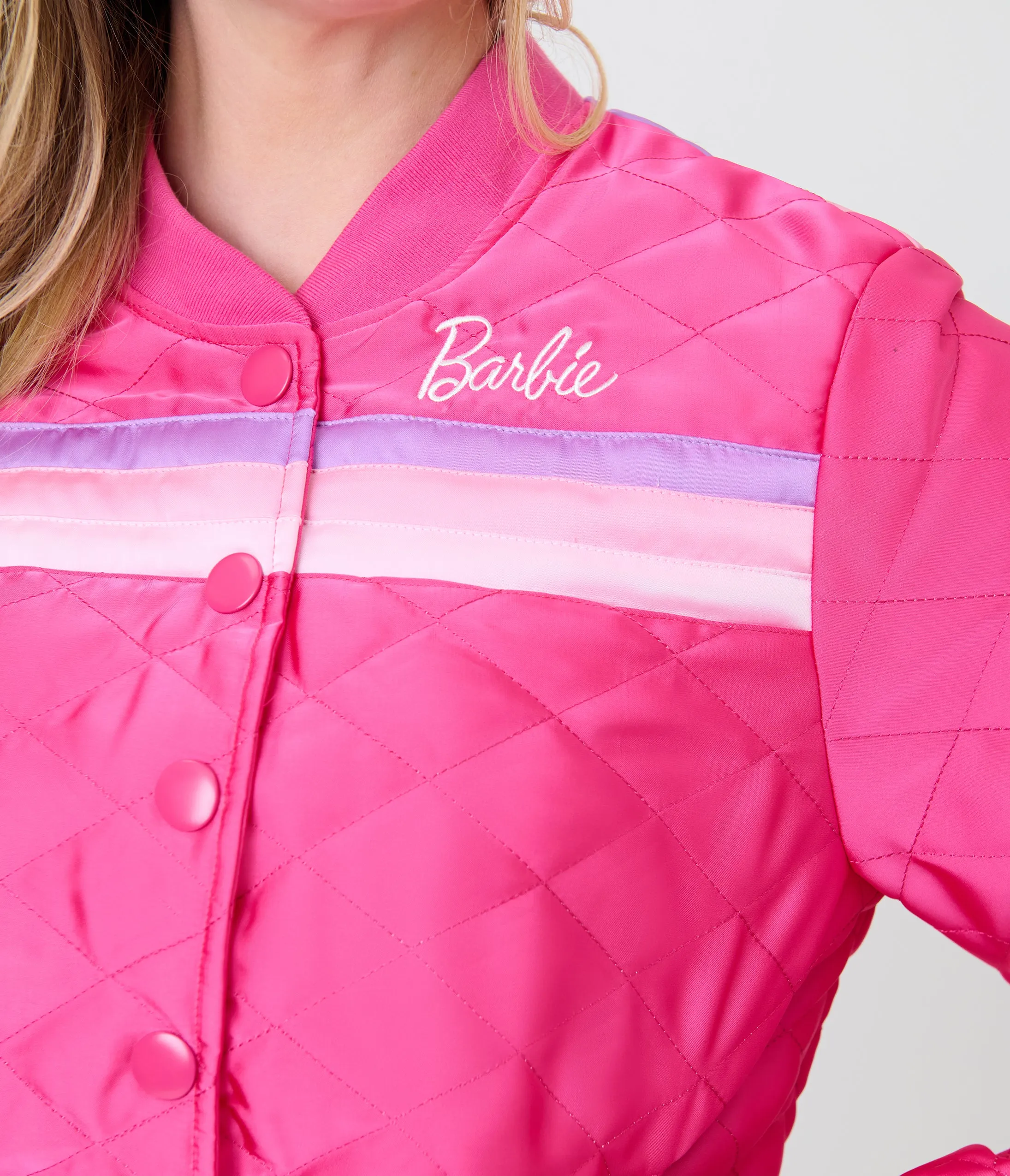 Barbie™ x Unique Vintage Pink Satin Quilted Varsity Jacket sold by Unique Vintage product image thumbnail 5