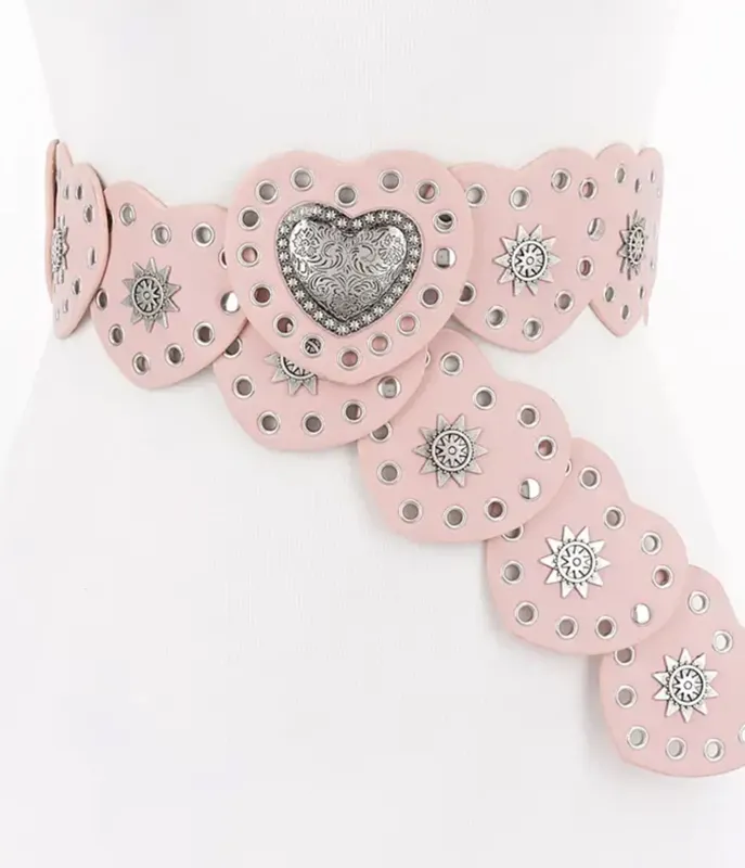 Pink Leatherette Heart Shaped Belt made by Unique Vintage