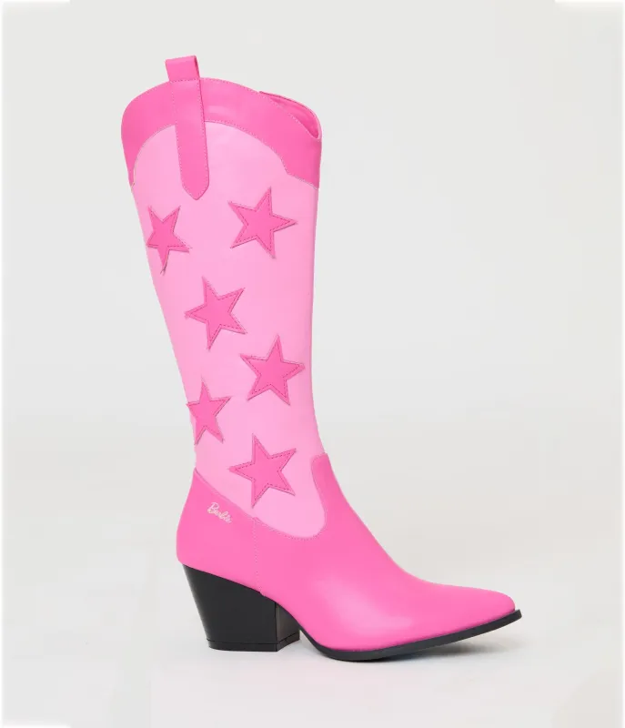 Preorder- Barbie x Unique Vintage Pink Star Leatherette Cowboy Boots made by Unique Vintage