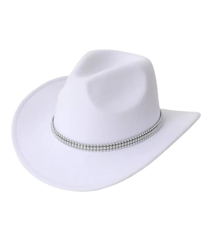 White Rhinestone Accent Cowgirl Hat made by Unique Vintage