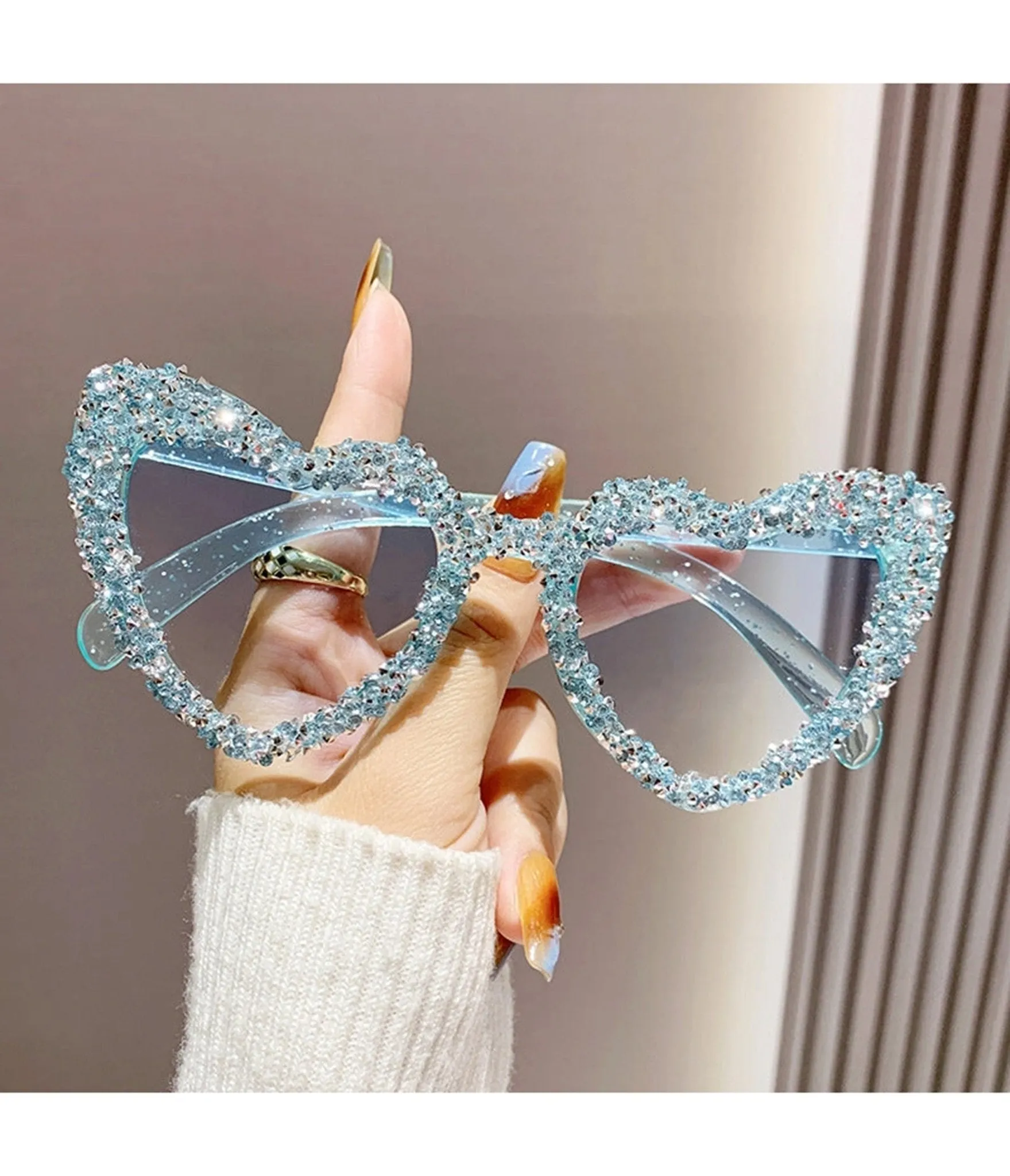 Sky Blue Embellished Heart Shaped Sunglasses sold by Unique Vintage product image thumbnail 2