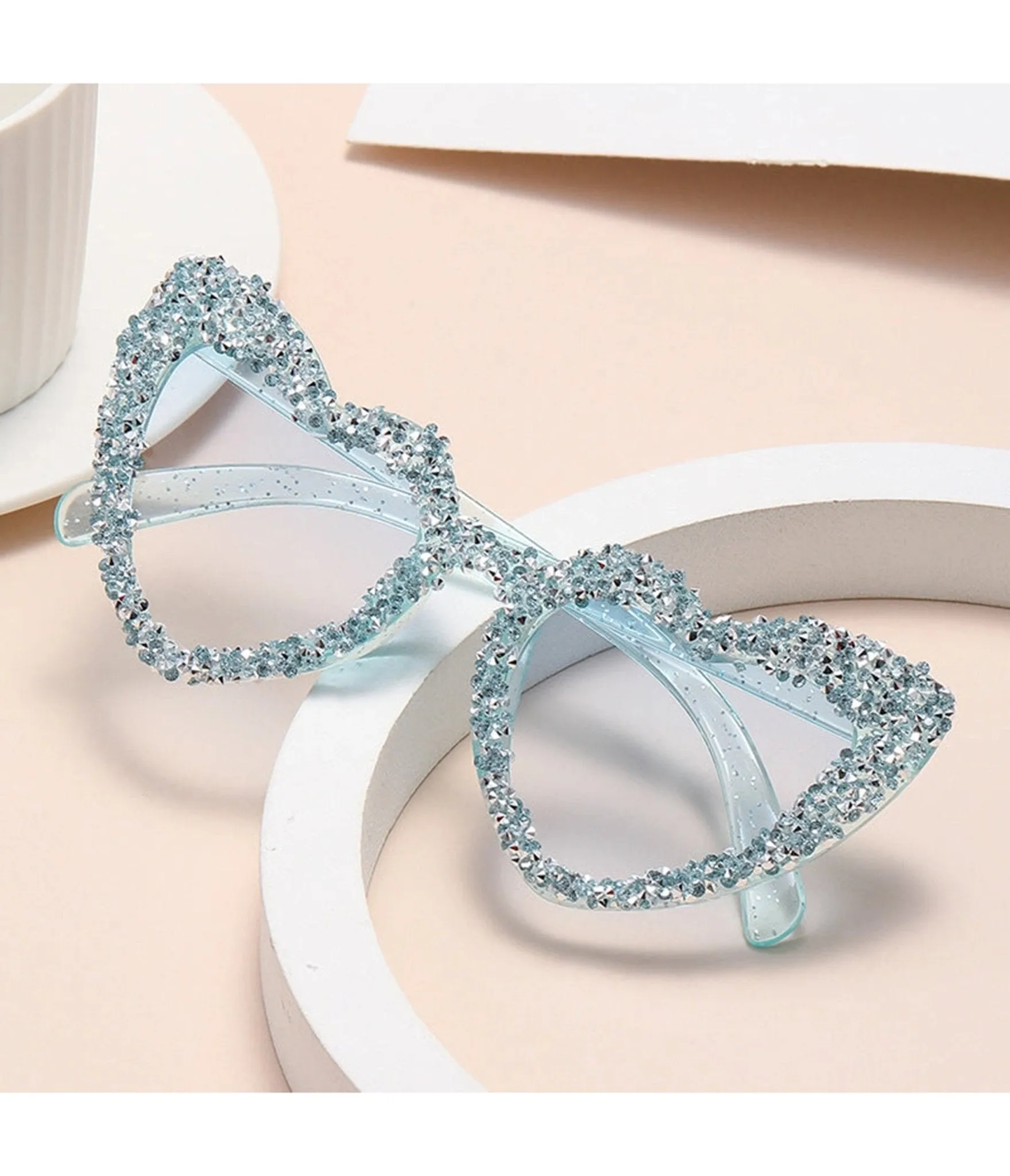 Sky Blue Embellished Heart Shaped Sunglasses sold by Unique Vintage