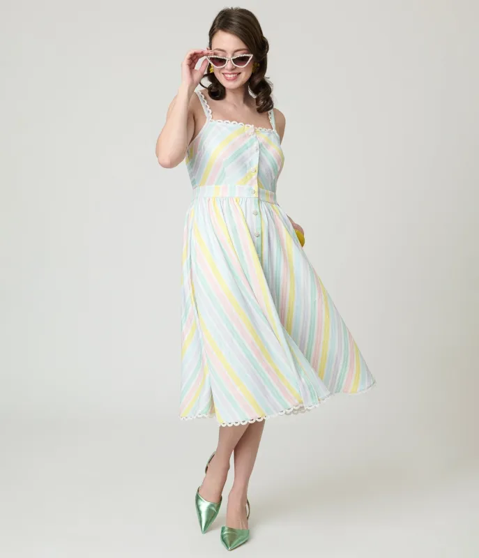 Unique Vintage Pastel Stripe Piper Swing Dress made by Unique Vintage